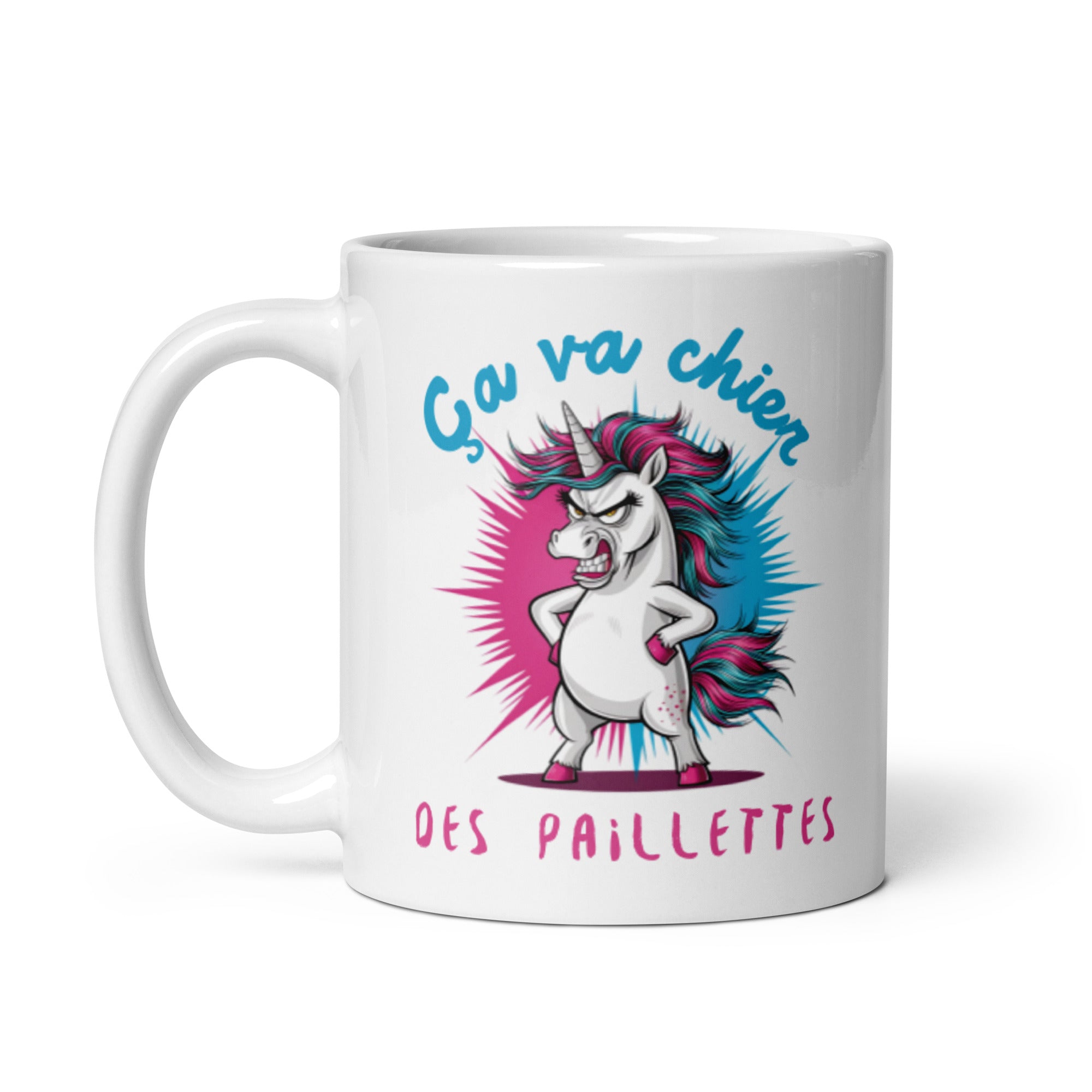 Mug Blanc Brillant Ça Va Chier Des Paillettes