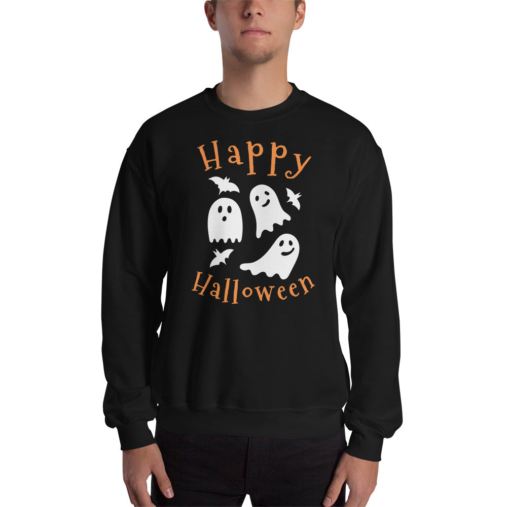 Sweat Unisexe Happy Halloween Fantômes et Chauves-Souris