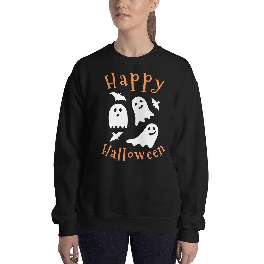 Sweat Unisexe Happy Halloween Fantômes et Chauves-Souris