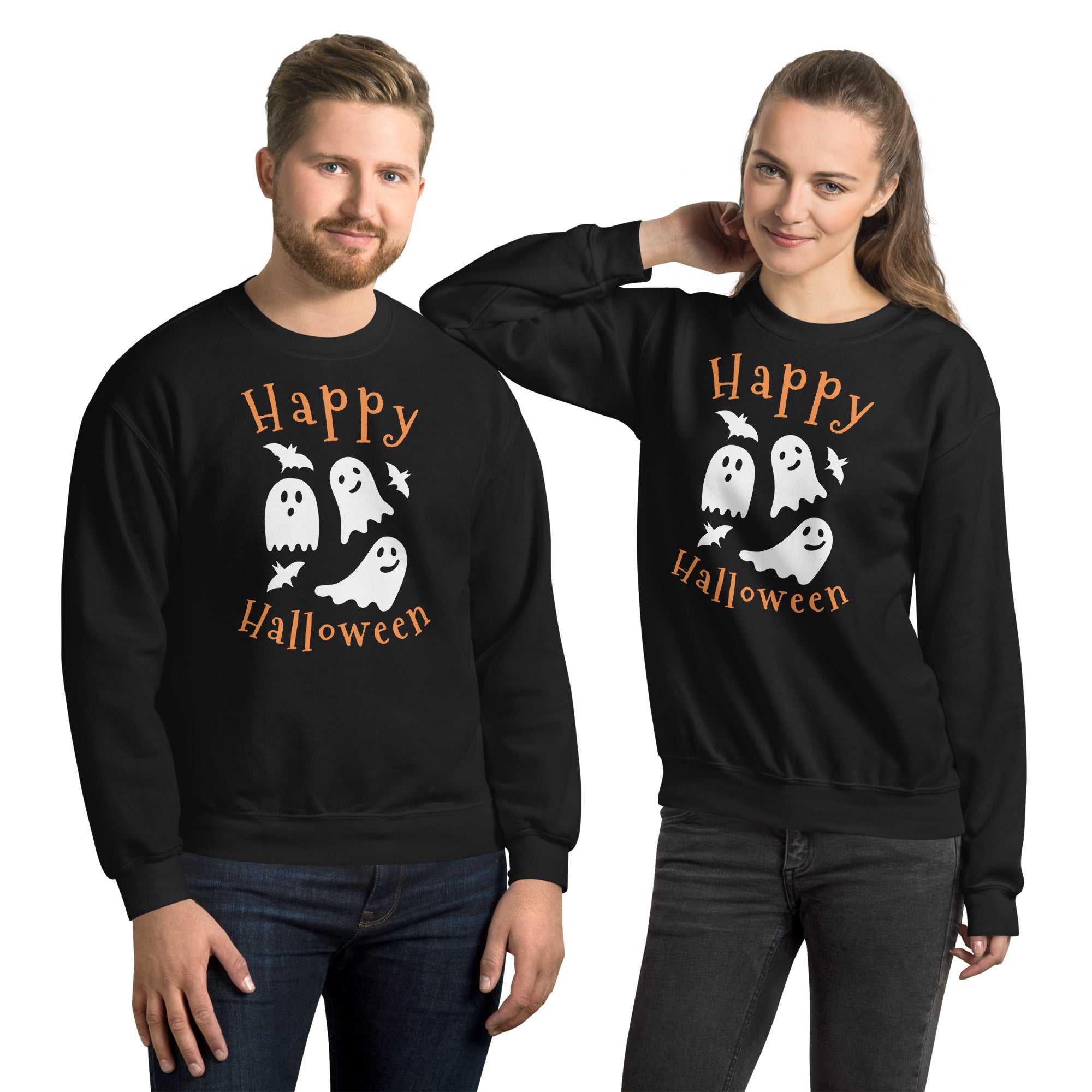 Sweat Unisexe Happy Halloween Fantômes et Chauves-Souris