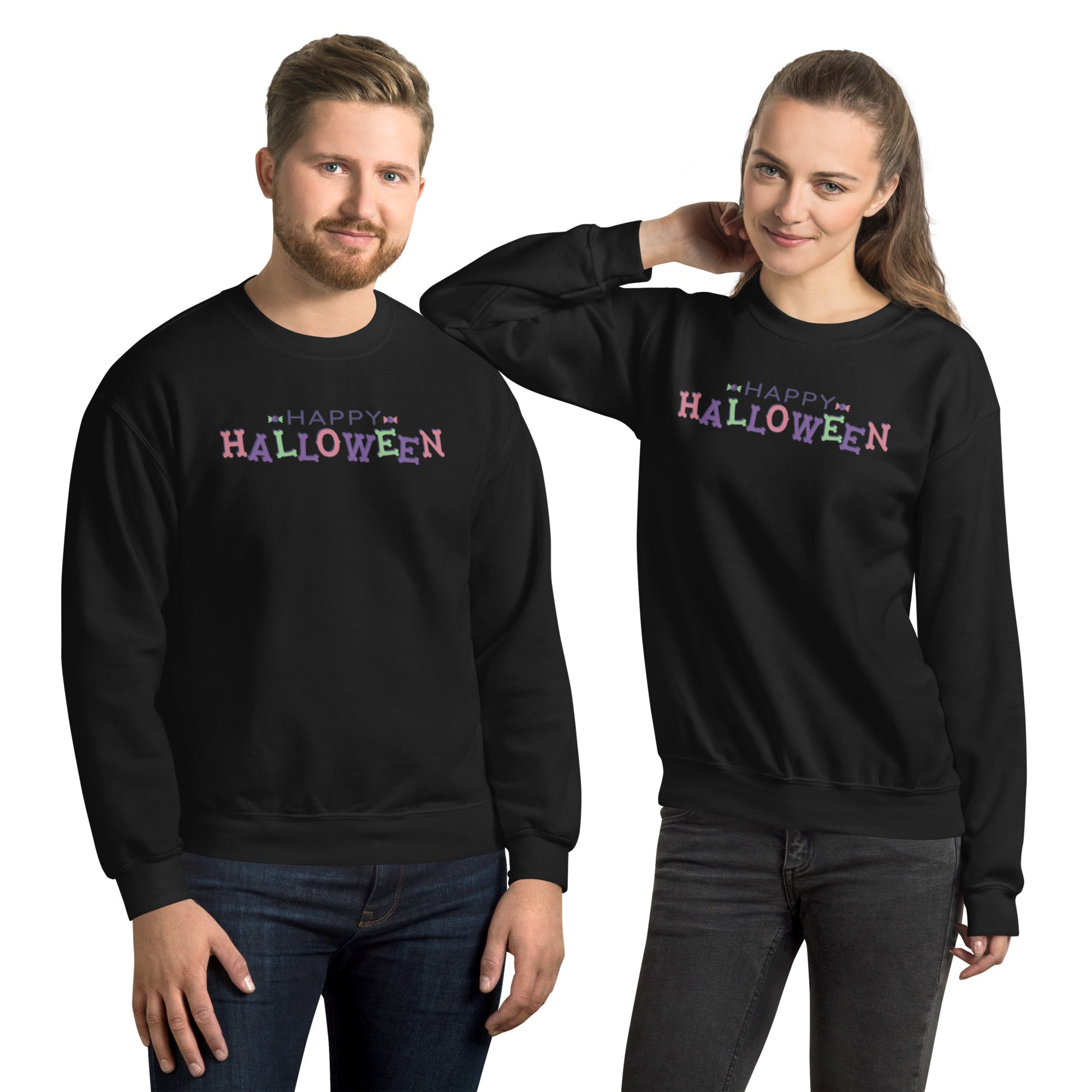 Sweat Unisexe à Col Rond Happy Halloween couleurs