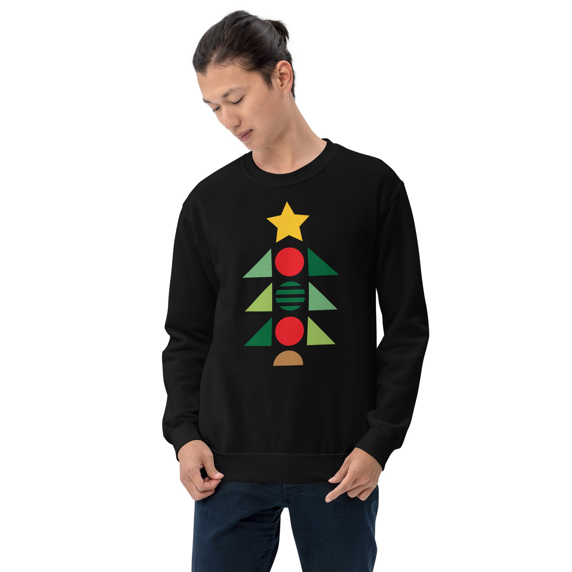 Sweat Unisexe à Col Rond Sapin de Noël Minimaliste