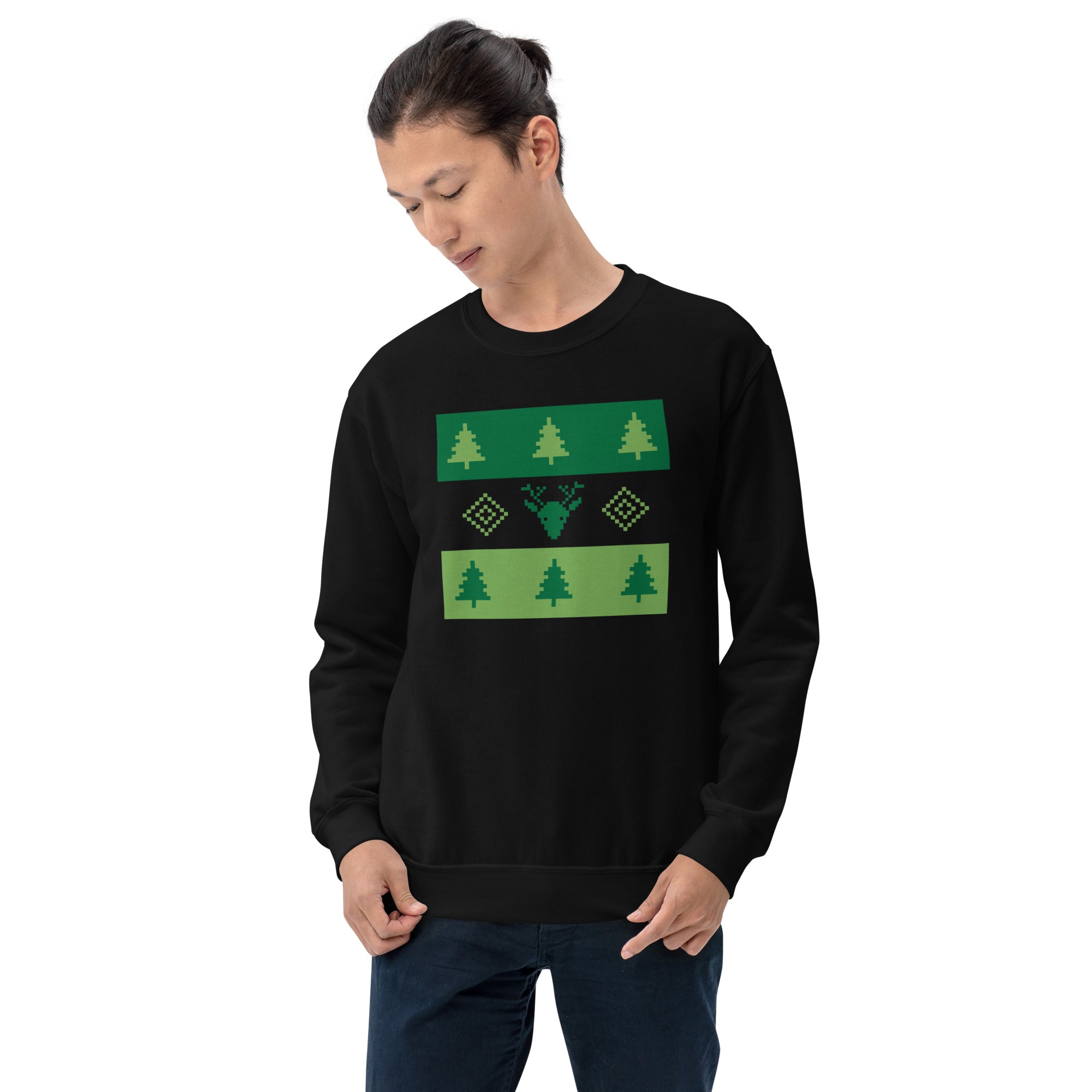 Sweat Unisexe à Col Rond Pull de Noël Sapins Renne