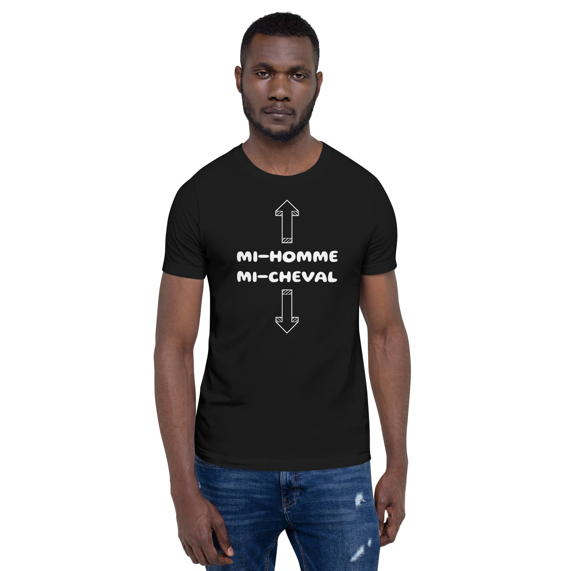 T-shirt unisexe Mi-Homme Mi-Cheval Lettrage clair