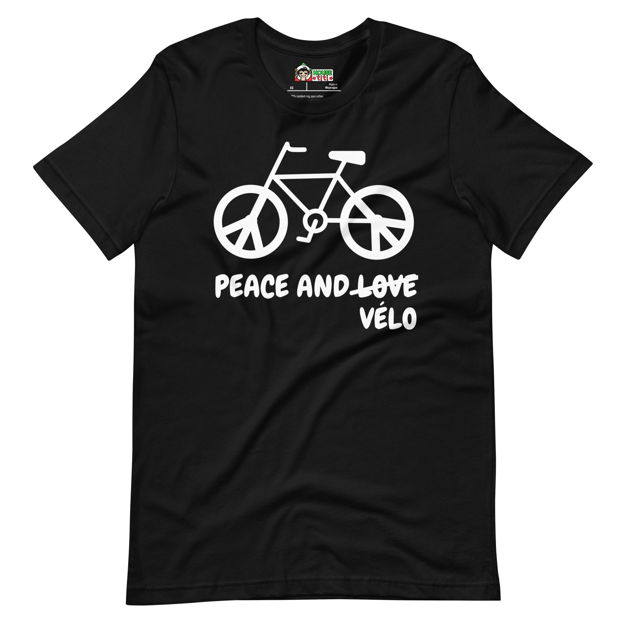 T-shirt unisexe Peace and Vélo (Lettrage clair)