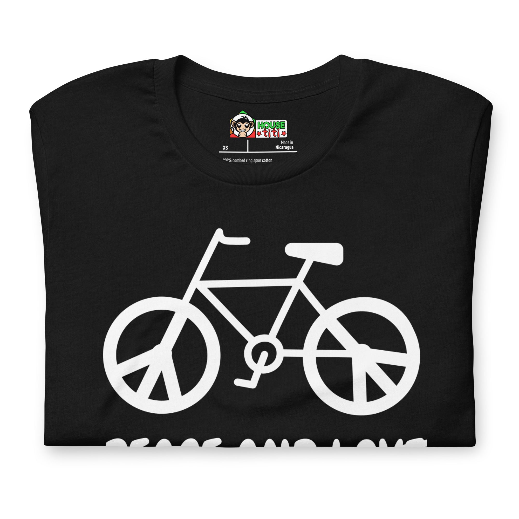 T-shirt unisexe Peace and Vélo (Lettrage clair)