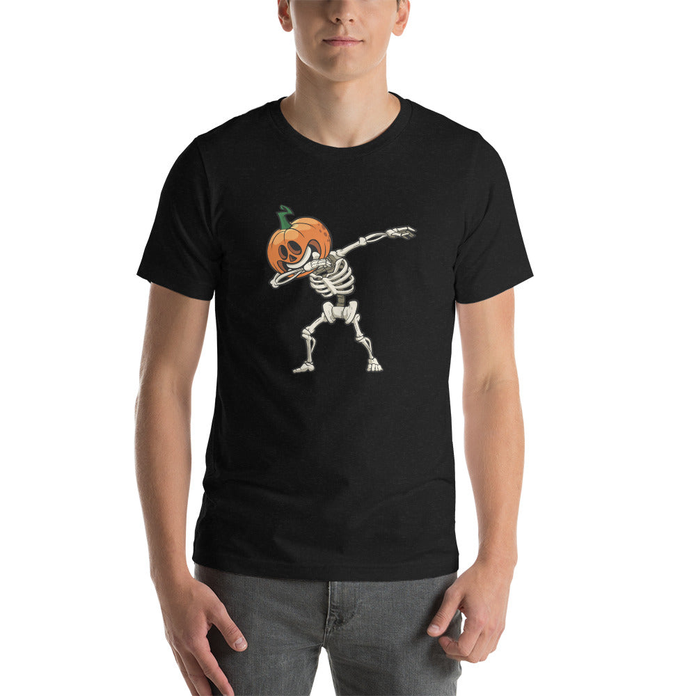 T-shirt unisexe Squelette Citrouille Faisant un Dab