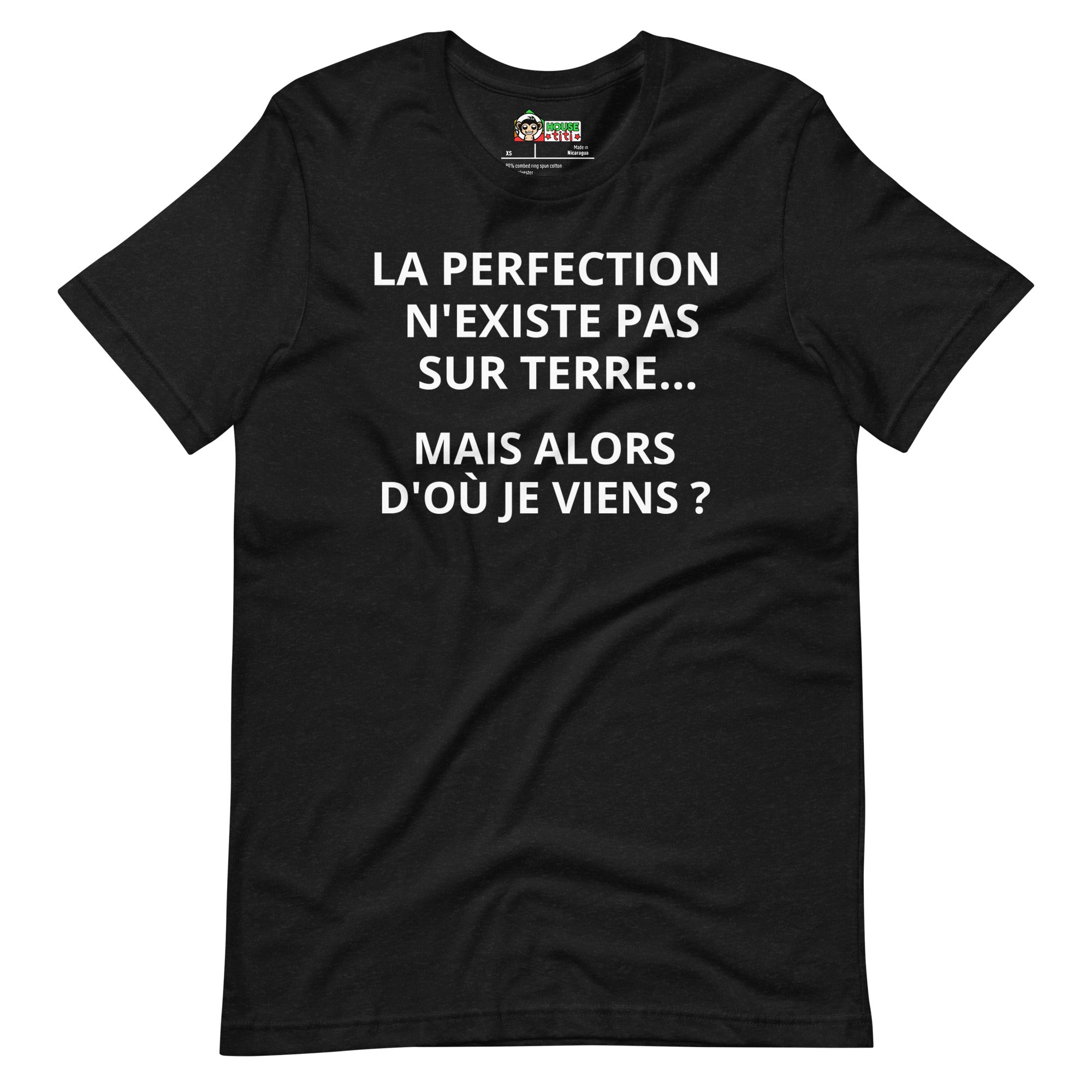 T-shirt unisexe La Perfection N'existe Pas Sur Terre (Lettrage clair)