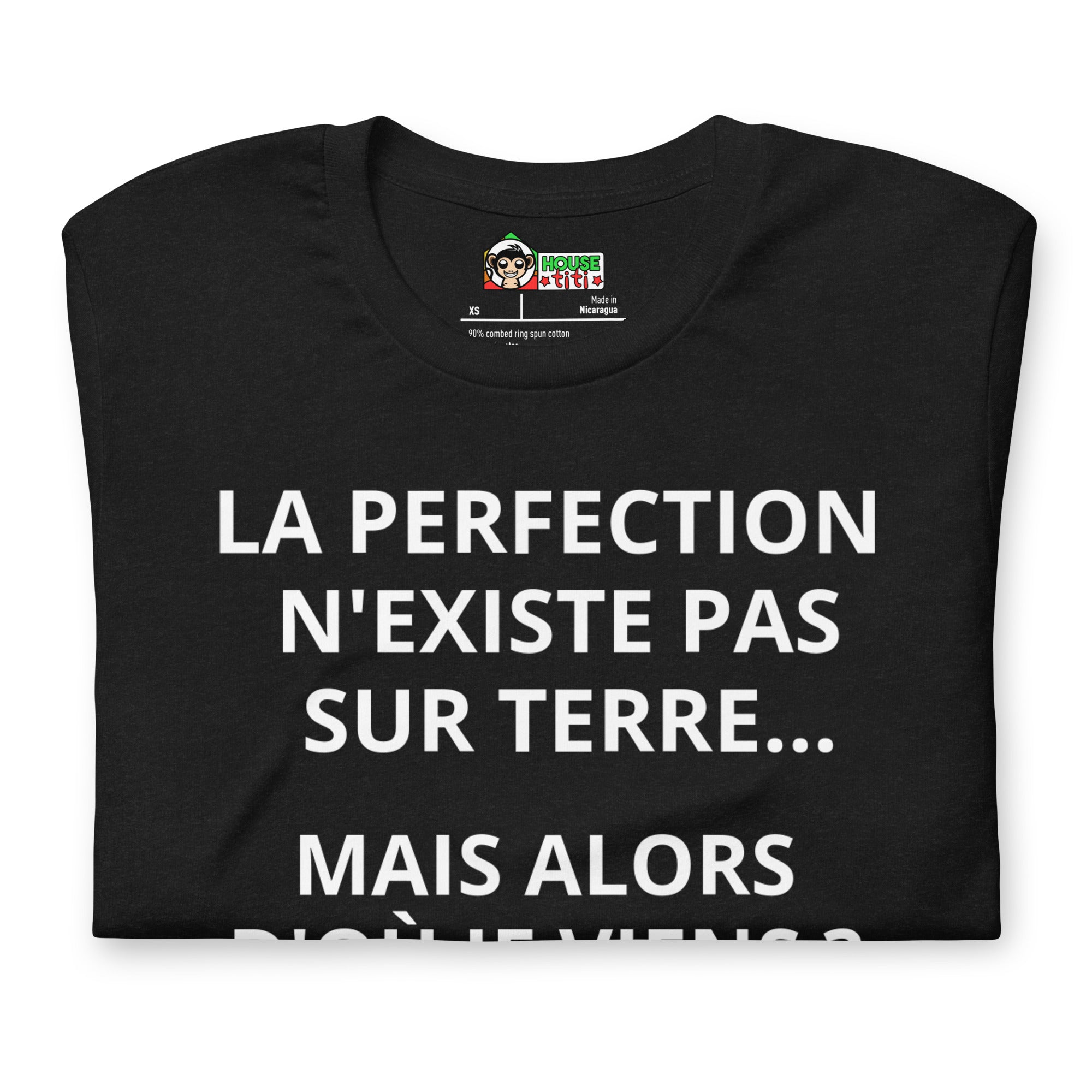 T-shirt unisexe La Perfection N'existe Pas Sur Terre (Lettrage clair)