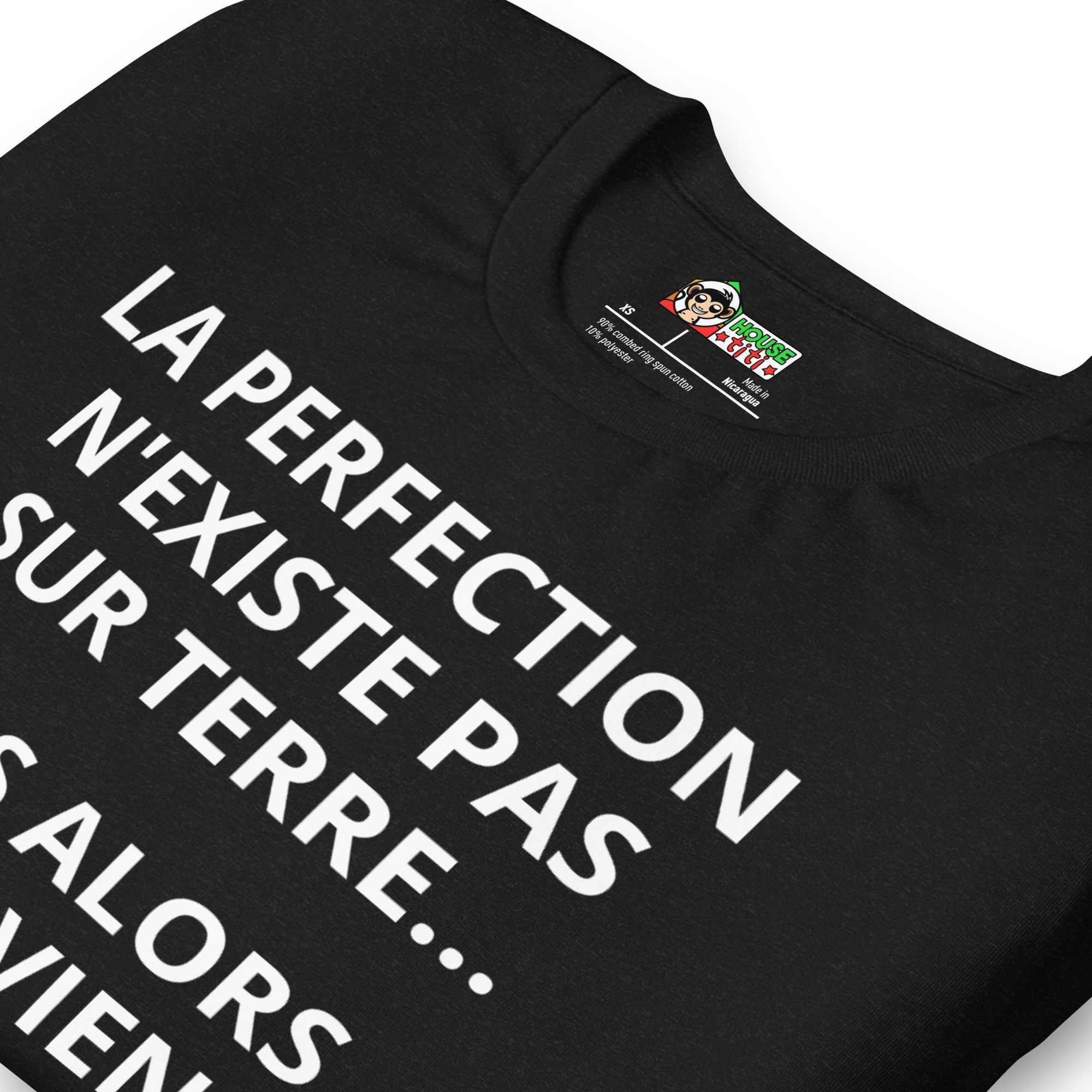 T-shirt unisexe La Perfection N'existe Pas Sur Terre (Lettrage clair)