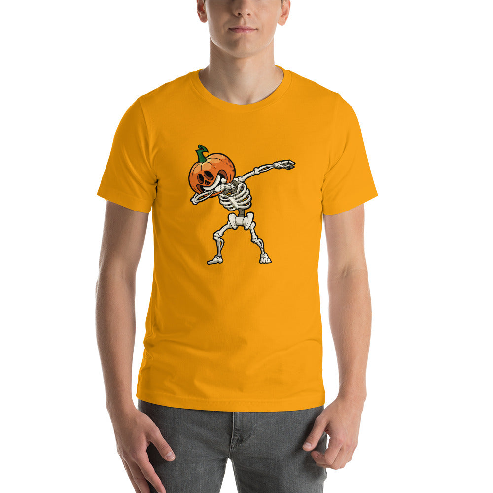 T-shirt unisexe Squelette Citrouille Faisant un Dab