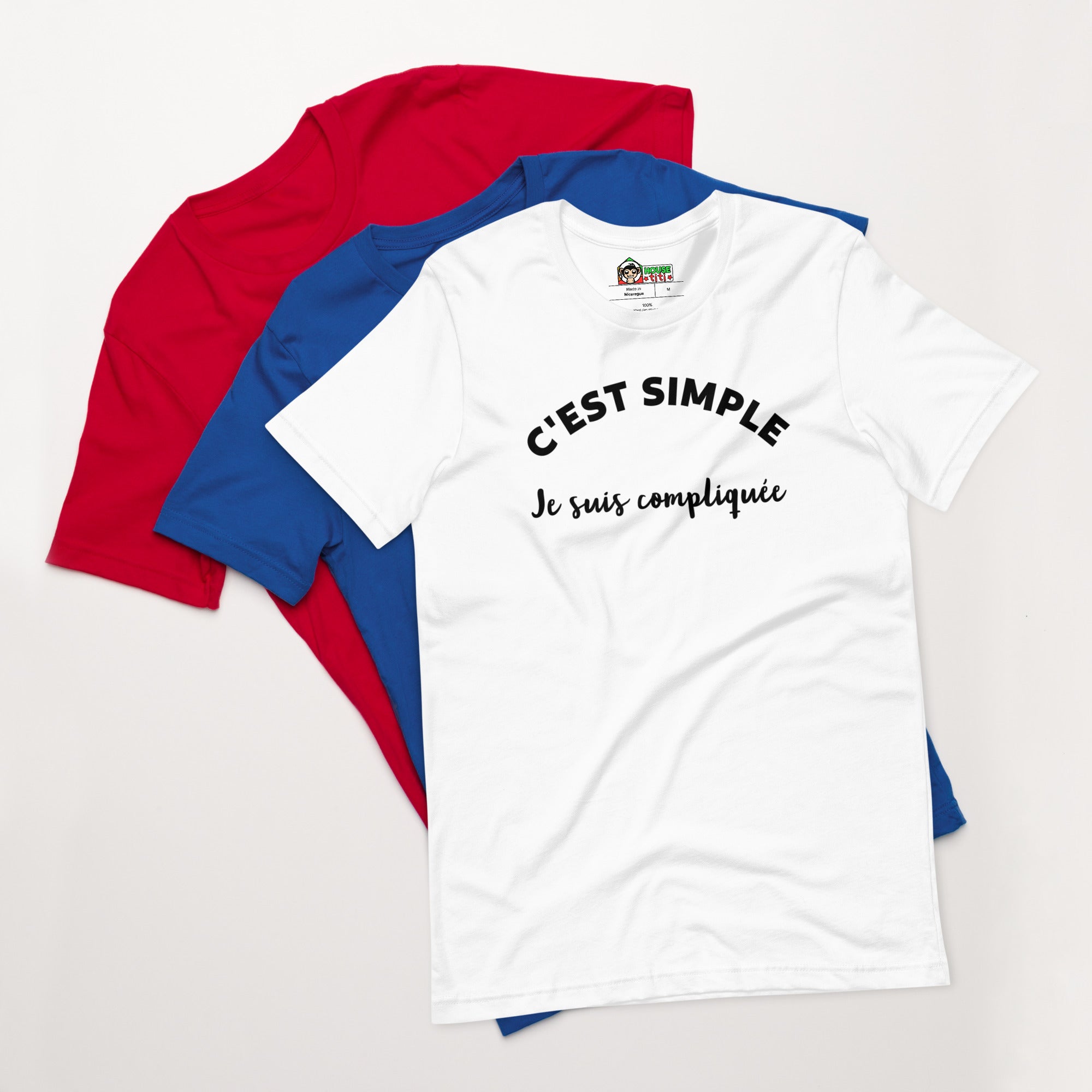 T-shirt unisexe C'est Simple Je Suis Compliquée (Lettrage noir)