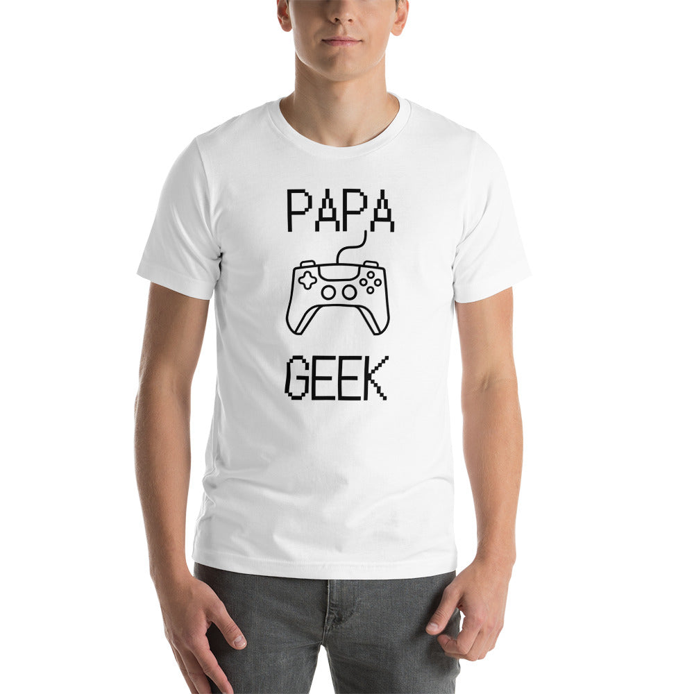 T-shirt unisexe Papa Geek (Lettrage noir)