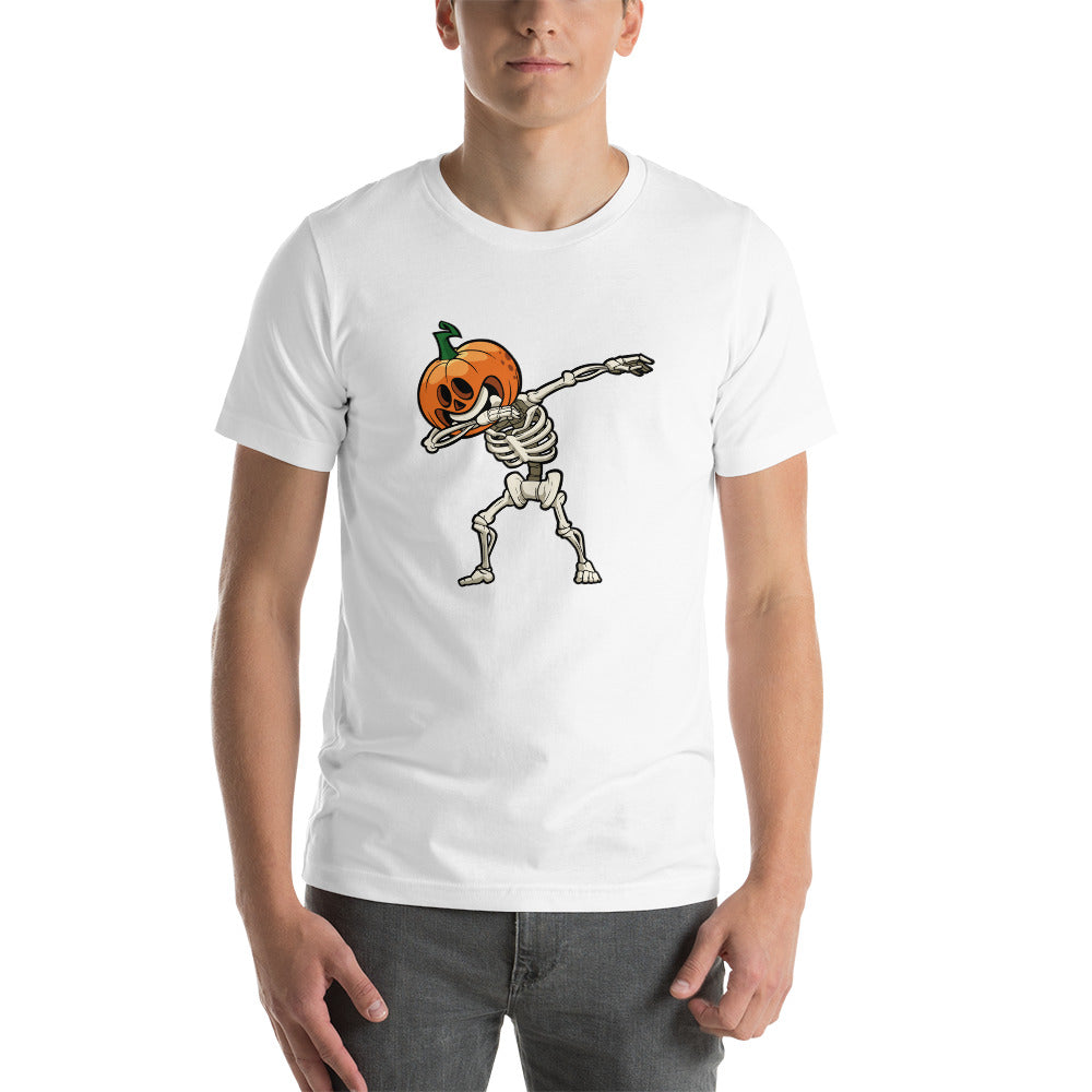 T-shirt unisexe Squelette Citrouille Faisant un Dab