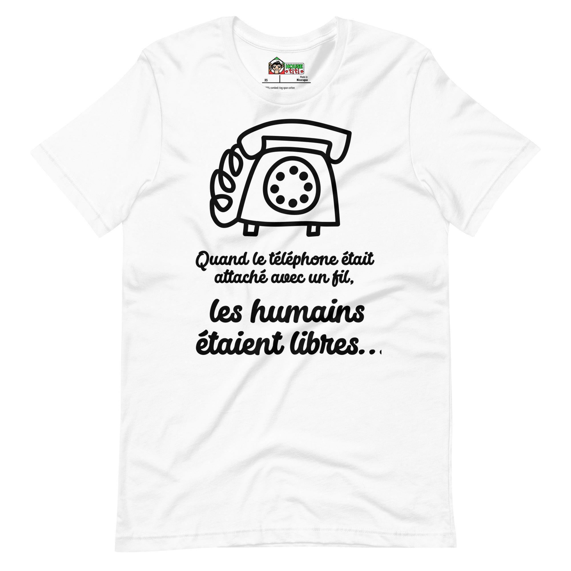 T-shirt unisexe Quand le téléphone était attaché (Lettrage foncé)