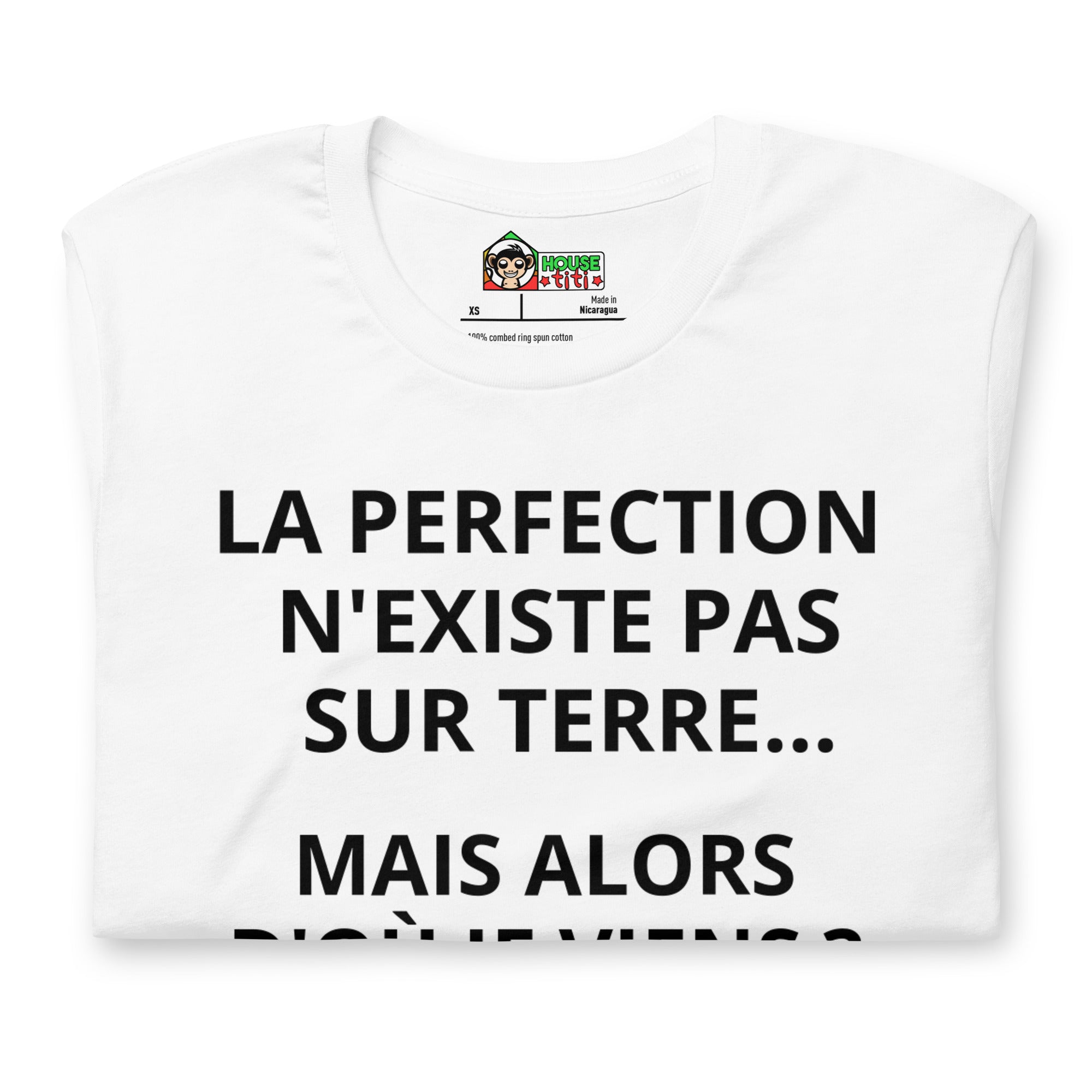 T-shirt unisexe La Perfection N'existe Pas Sur Terre (Lettrage foncé)