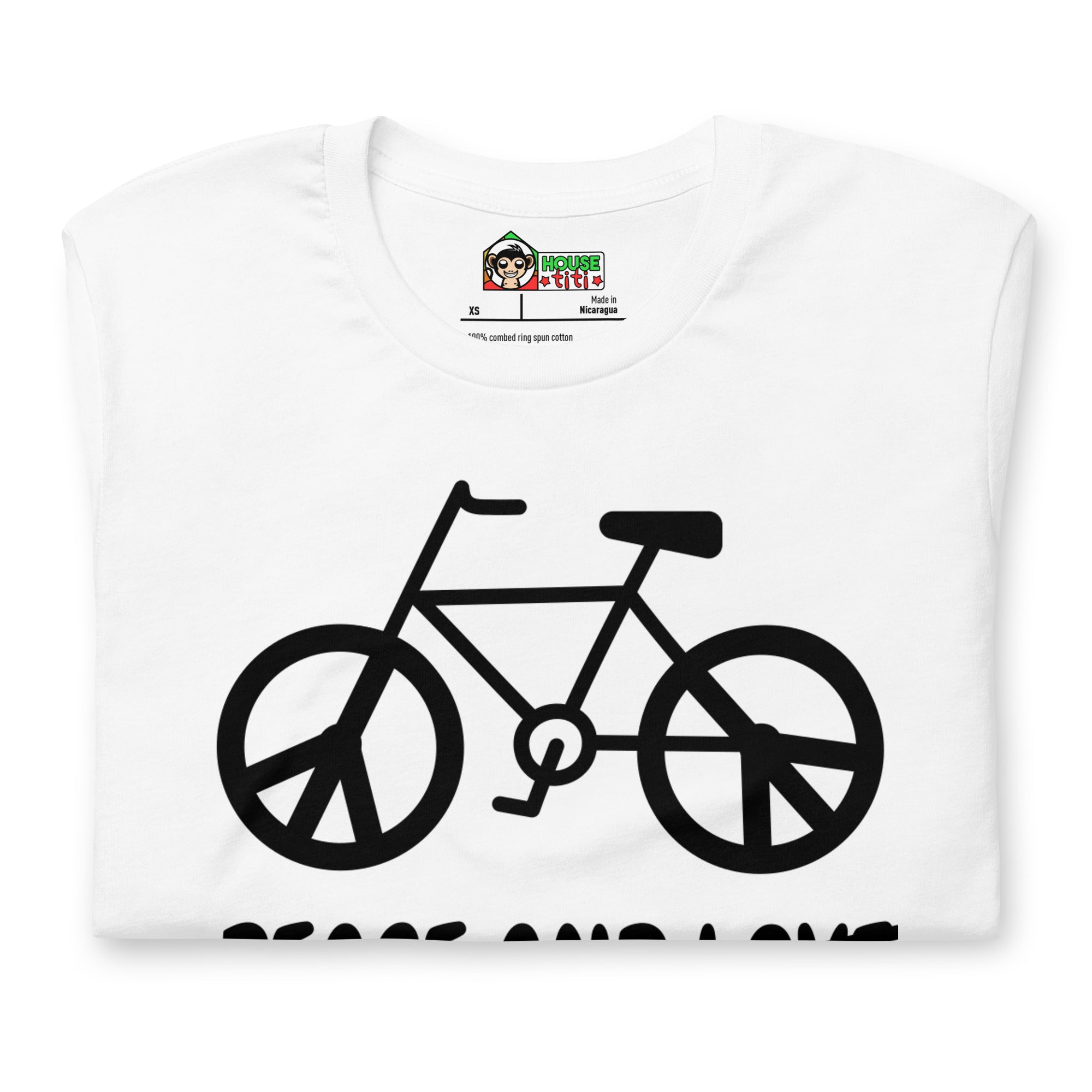 T-shirt unisexe Peace and Vélo (Lettrage foncé)