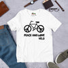 T-shirt unisexe Peace and Vélo (Lettrage foncé)