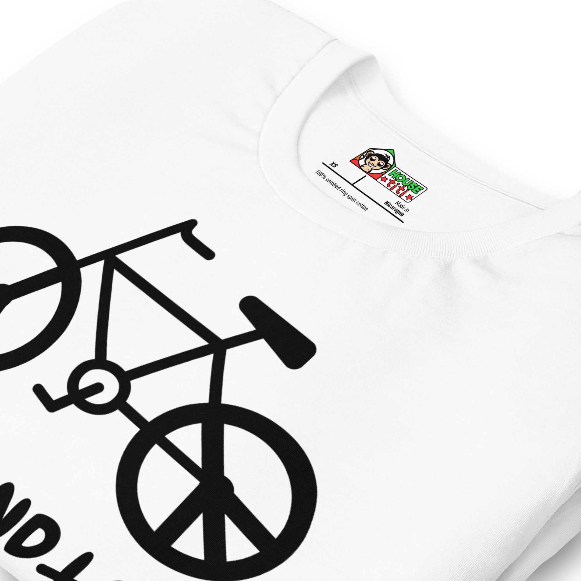 T-shirt unisexe Peace and Vélo (Lettrage foncé)