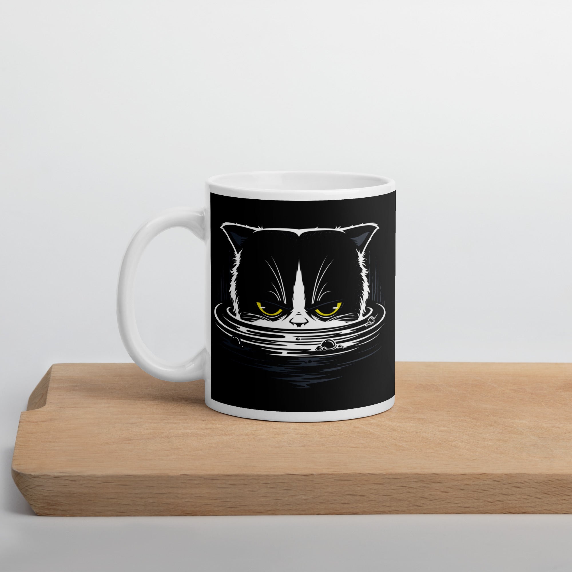 Mug Blanc Brillant Chat Dans L'eau