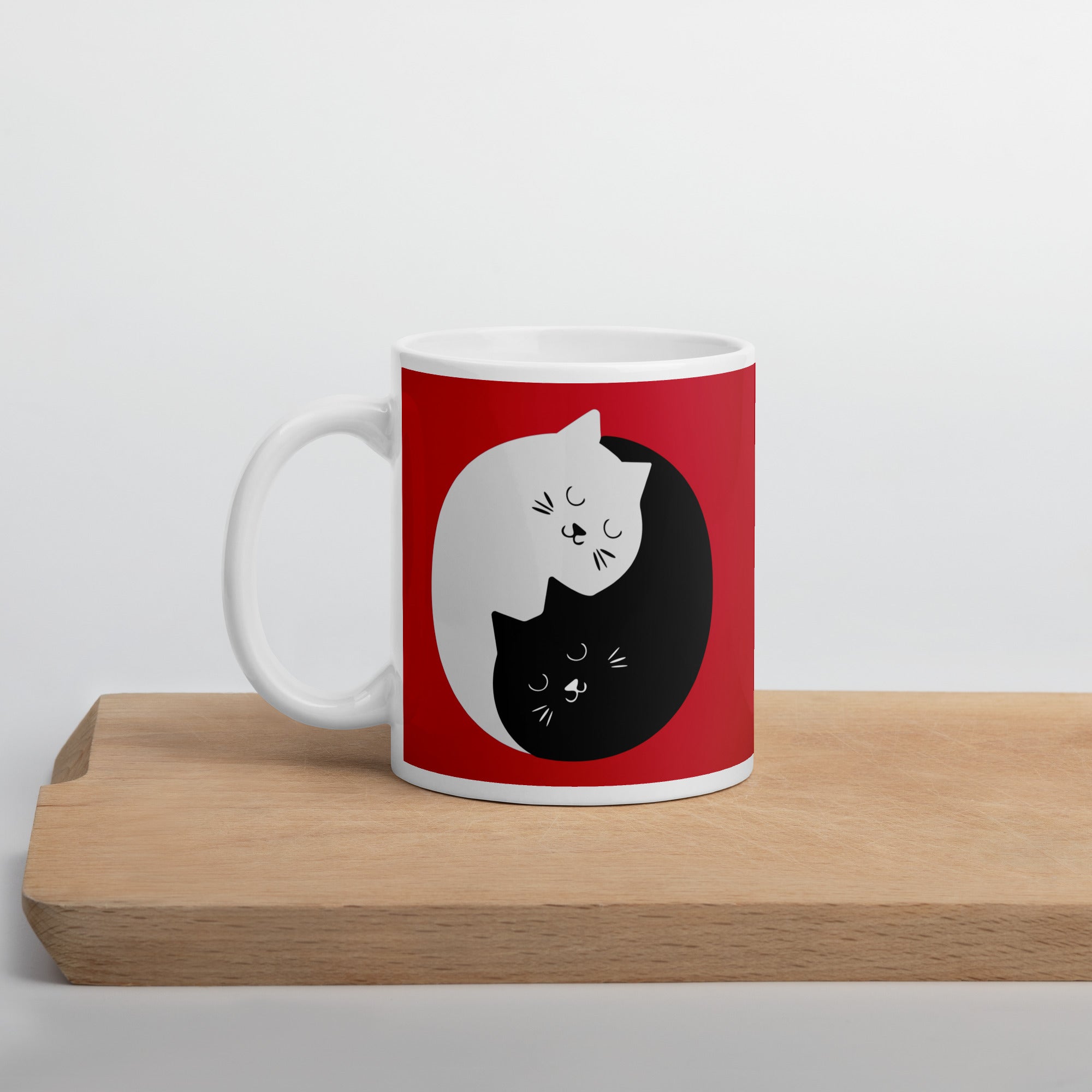 Mug Blanc Brillant Chats Enlacés Ying Yang