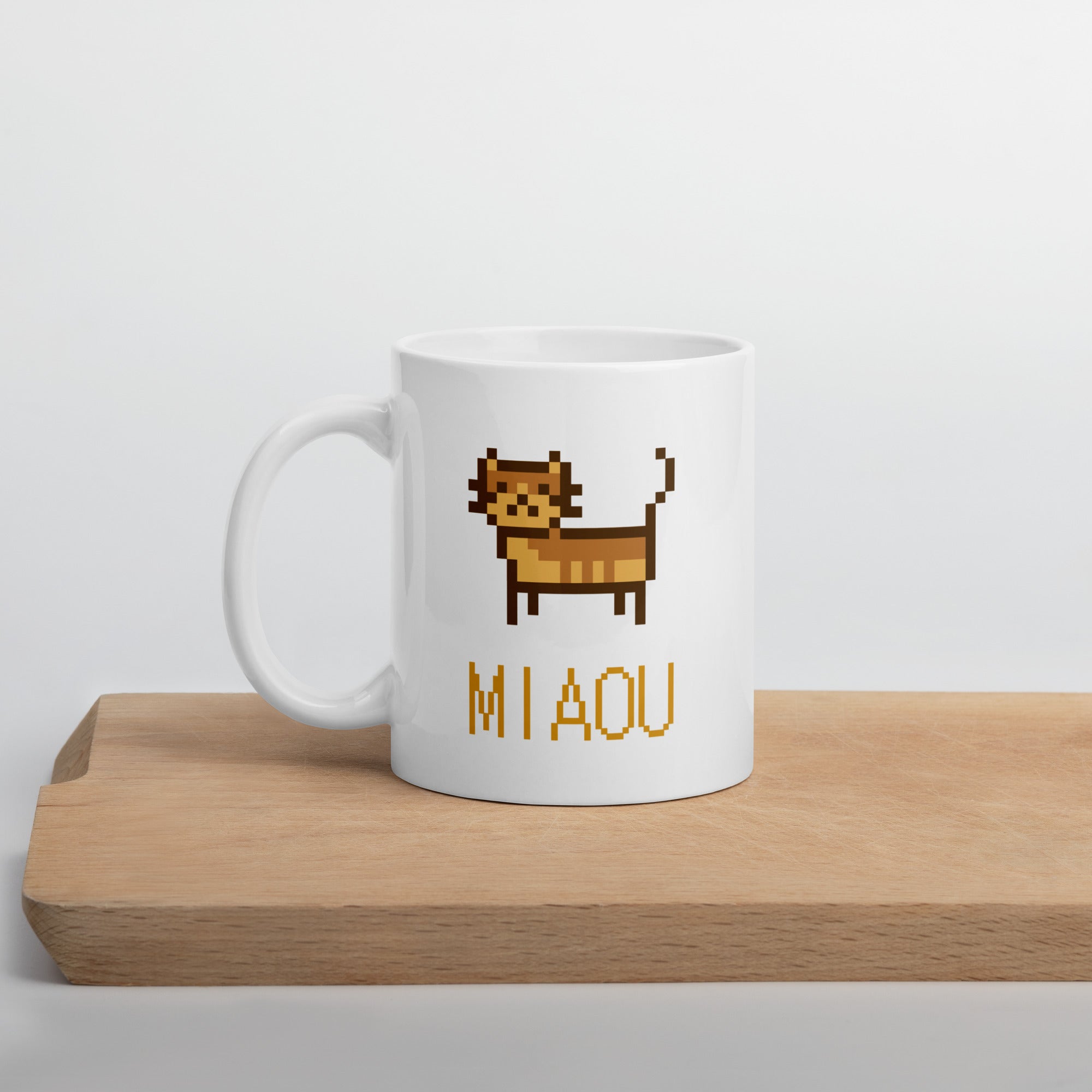 Mug Blanc Brillant Chat Pixel Miaou