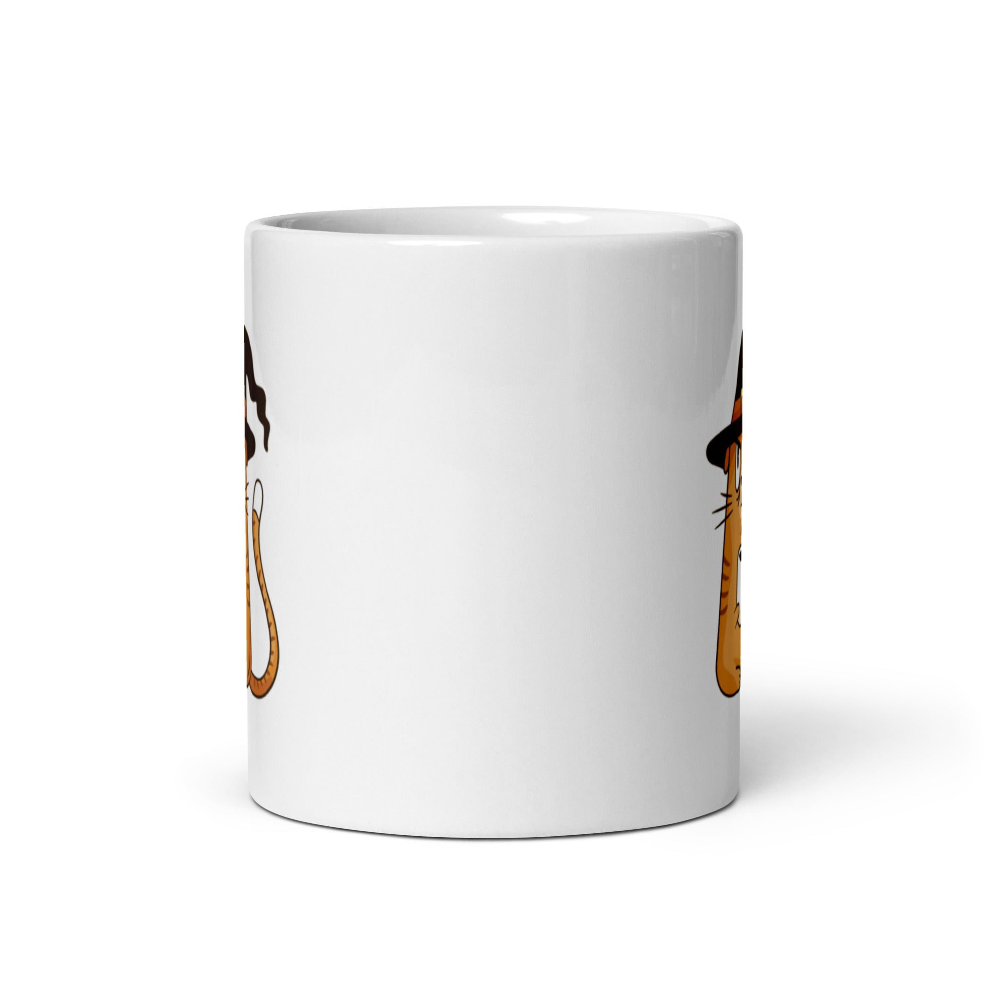 Mug Blanc Brillant Chat avec Chapeau de Sorcière