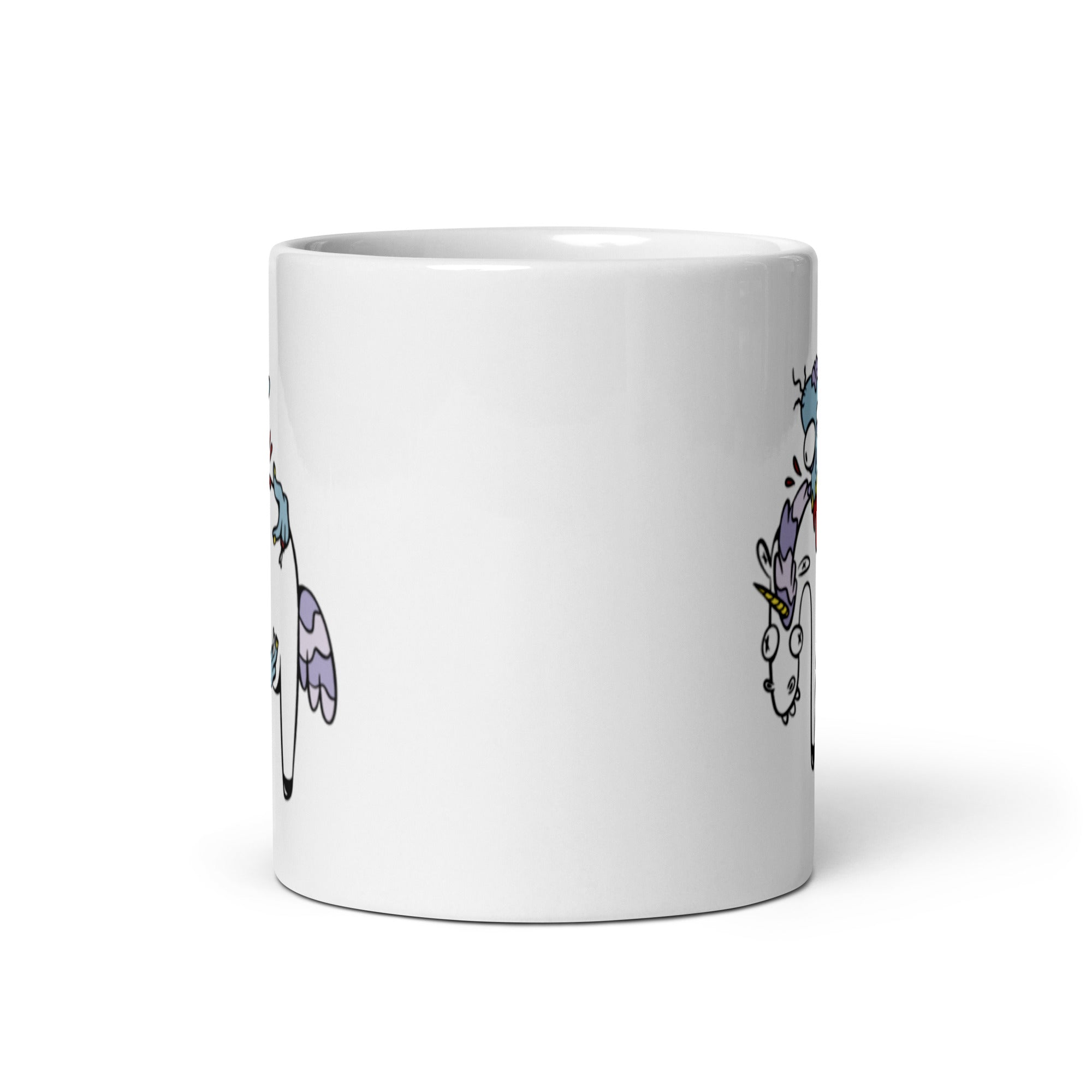 Mug Blanc Brillant Zombie Mangeant Une Licorne