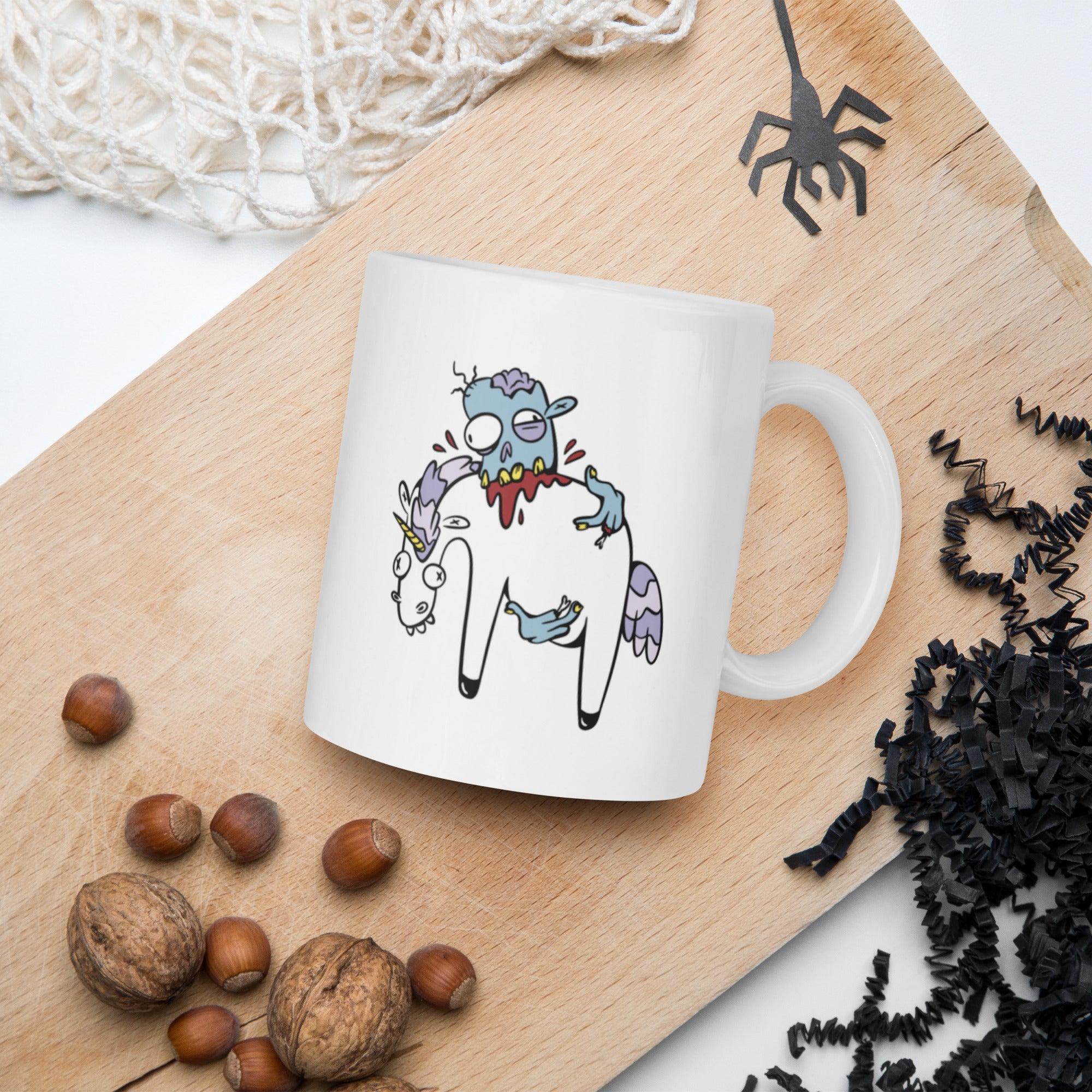 Mug Blanc Brillant Zombie Mangeant Une Licorne