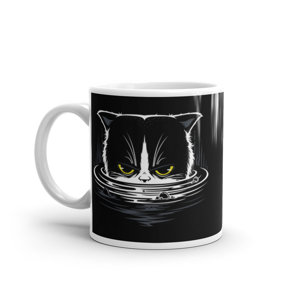 Mug Blanc Brillant Chat Dans L'eau