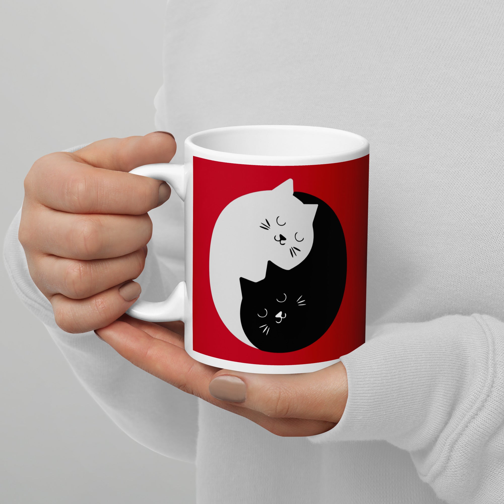 Mug Blanc Brillant Chats Enlacés Ying Yang