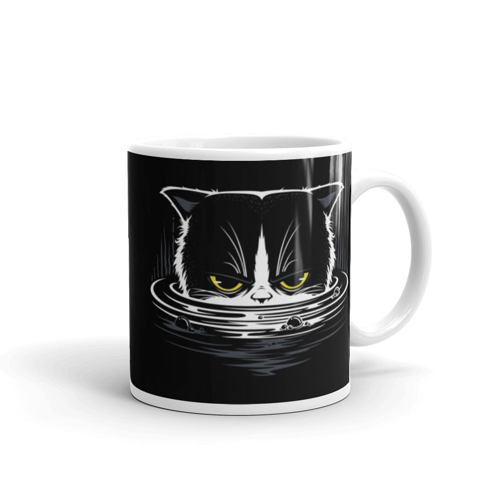 Mug Blanc Brillant Chat Dans L'eau