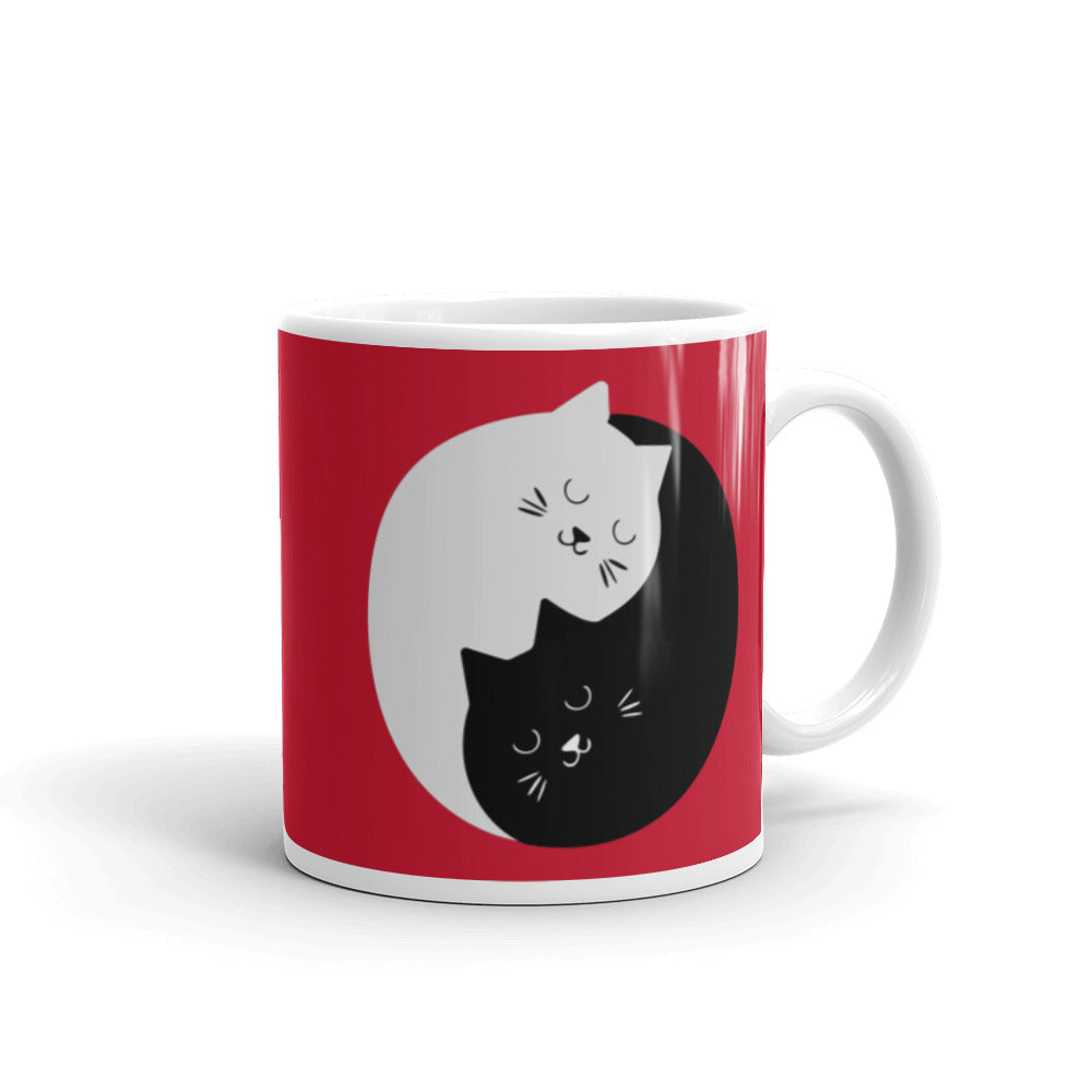 Mug Blanc Brillant Chats Enlacés Ying Yang