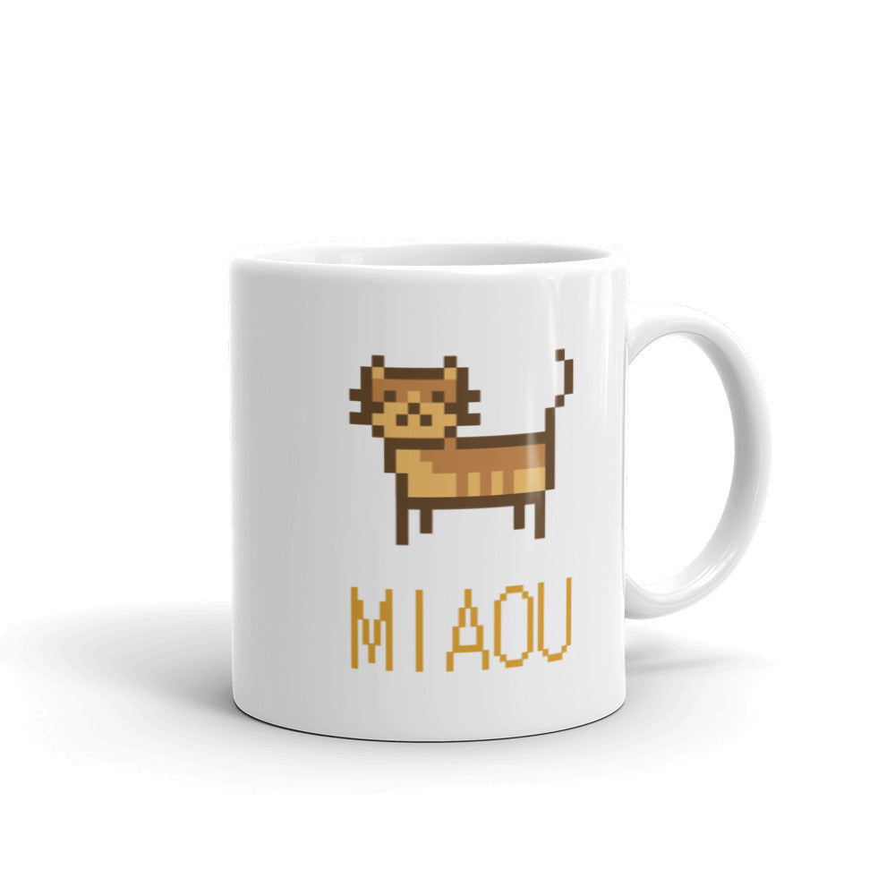 Mug Blanc Brillant Chat Pixel Miaou