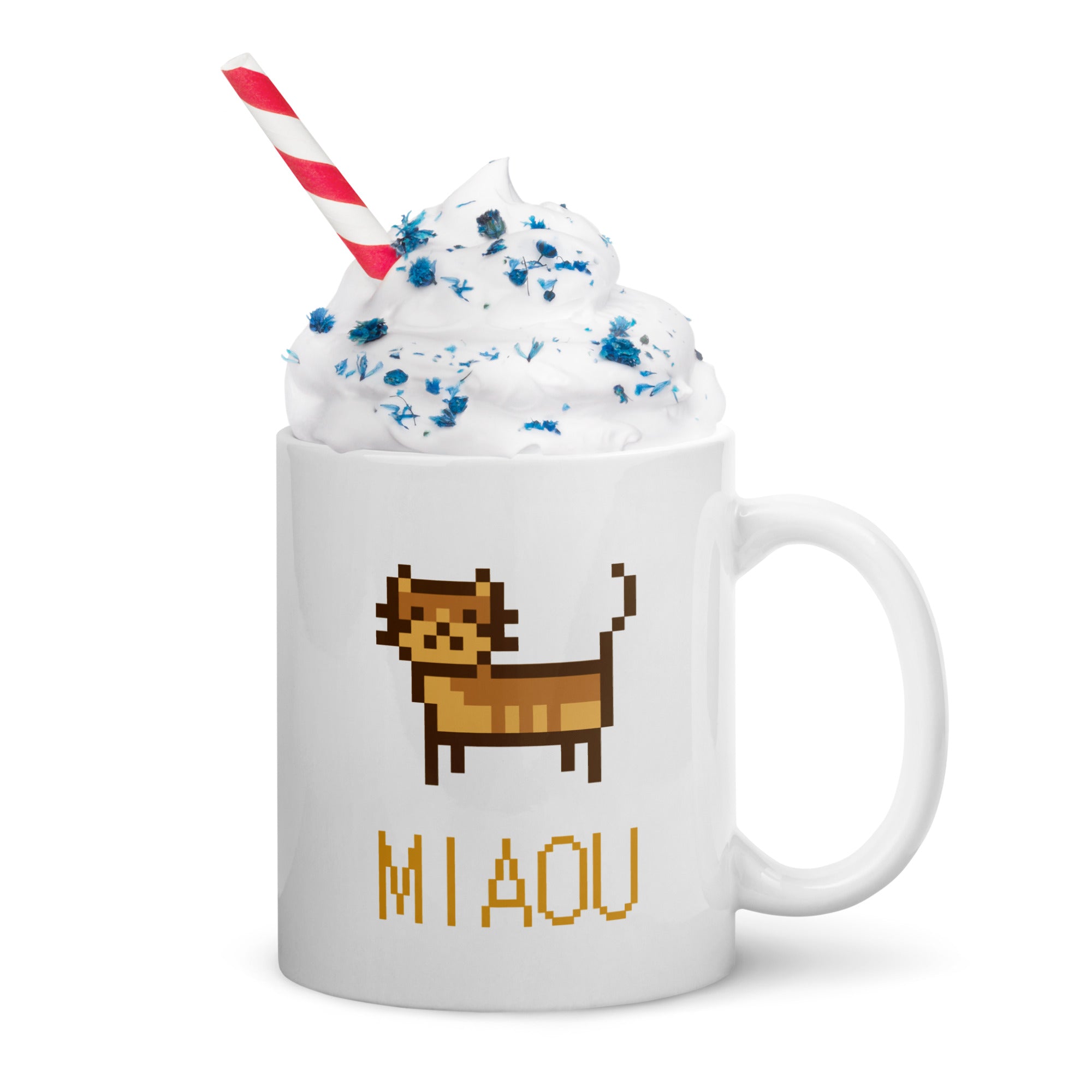 Mug Blanc Brillant Chat Pixel Miaou