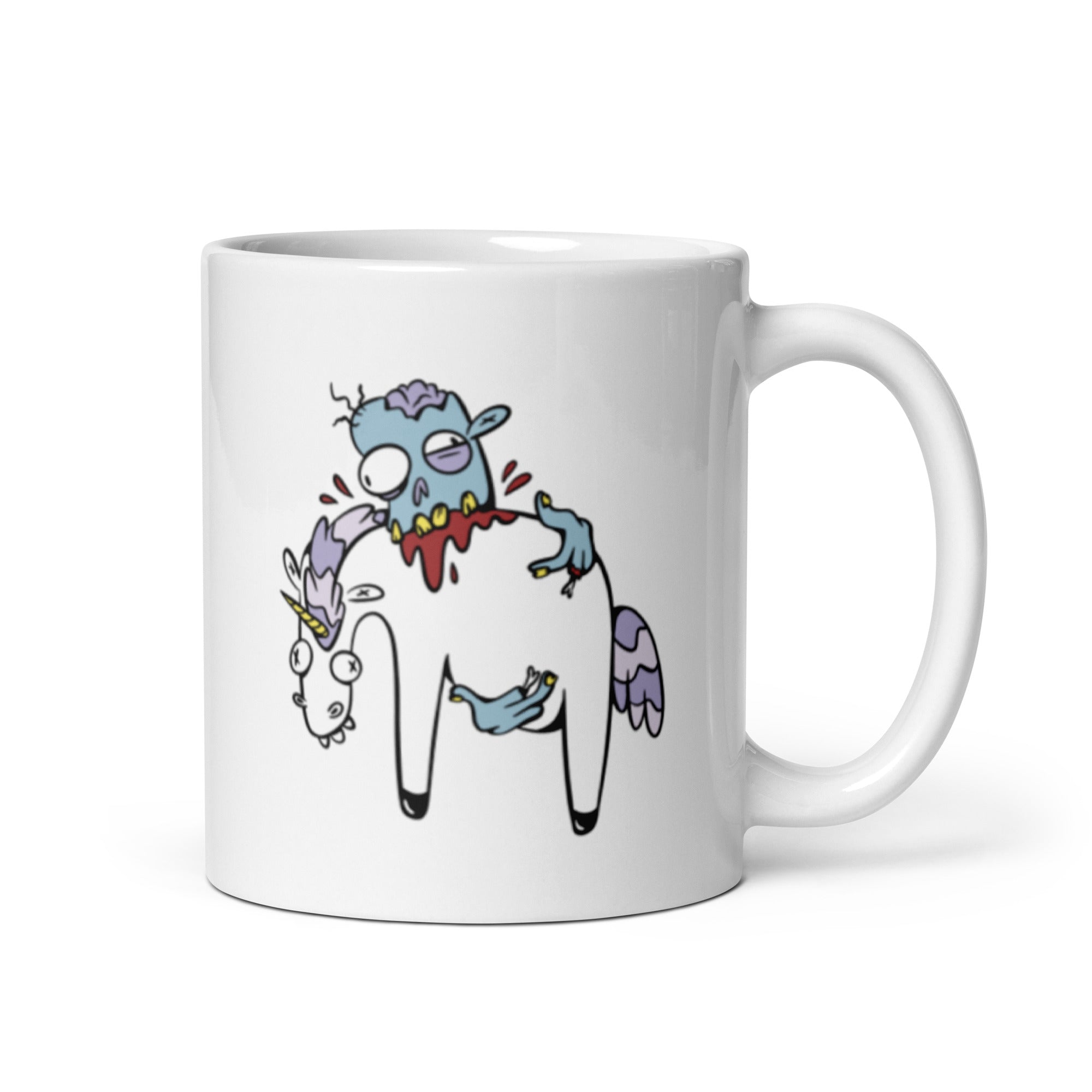 Mug Blanc Brillant Zombie Mangeant Une Licorne