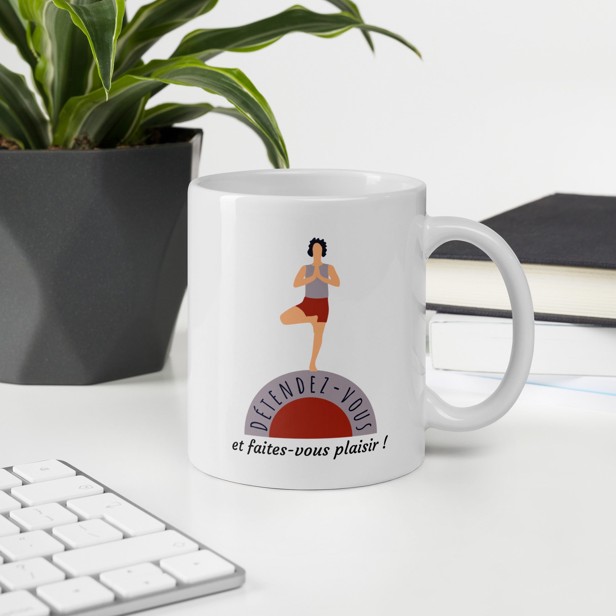 Mug Blanc Brillant Yoga Détendez-Vous